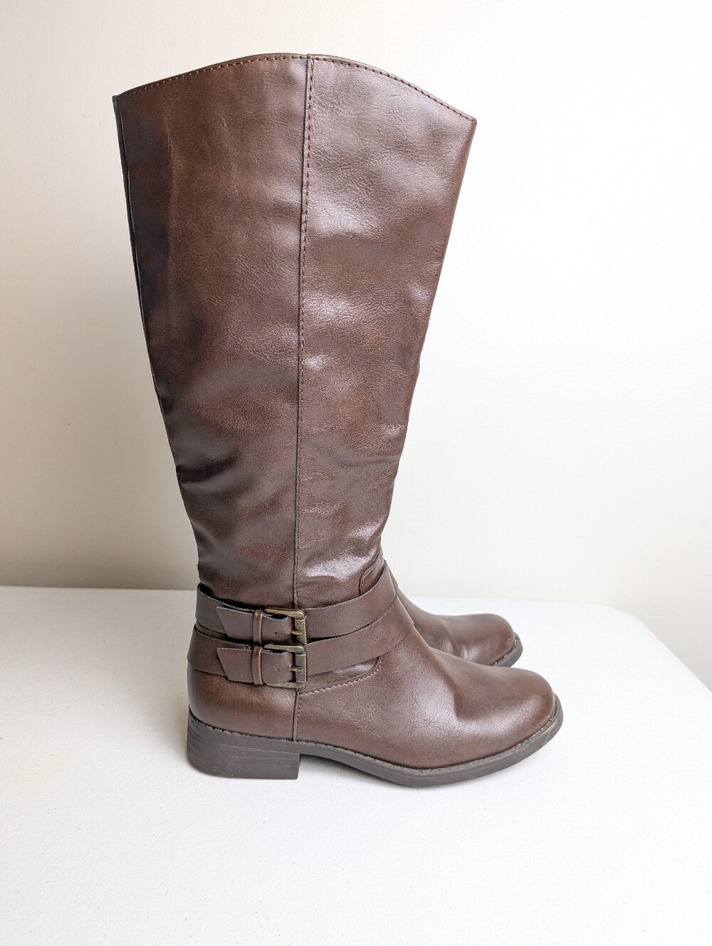 Style & Co Women's Brown Maliaa Knee High Riding Boots Size 6 Buckle Strap Zip